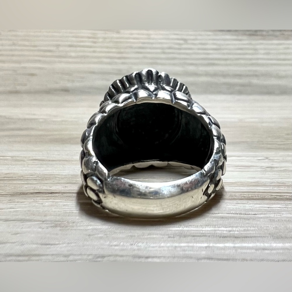 Vintage Heavy Designer Dian Malouf Sterling Silver Pomegranate Onyx Ring, Size 7 - Picture 4 of 11